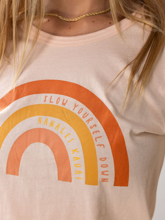 Girls Rainbow Scoop Neck Tee | Organic Cotton | Slow Yourself Down - Kids Shirts