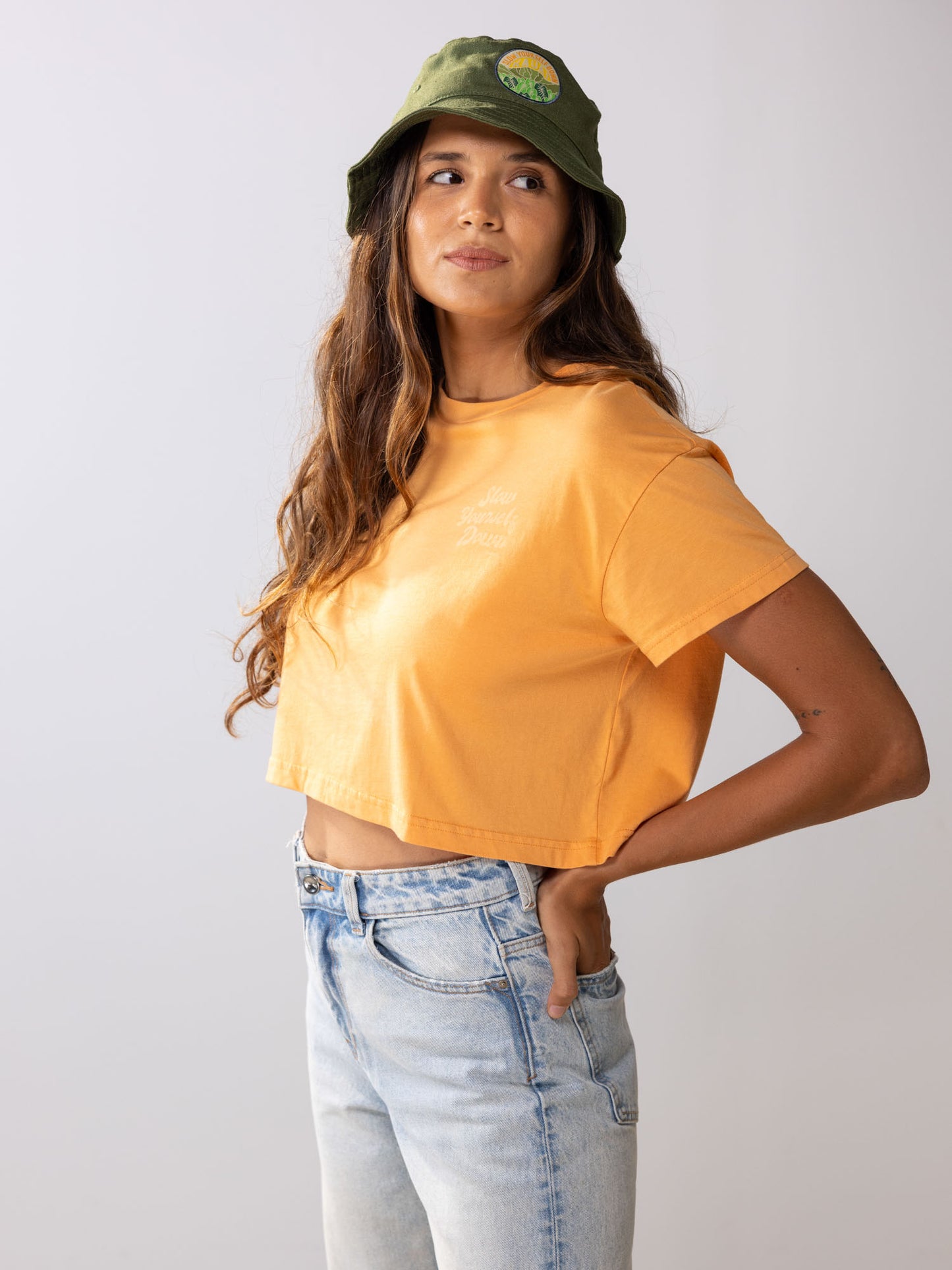 Gold Earth Retro Crop Tee | Organic Cotton | Slow Yourself Down - Womens Shirts