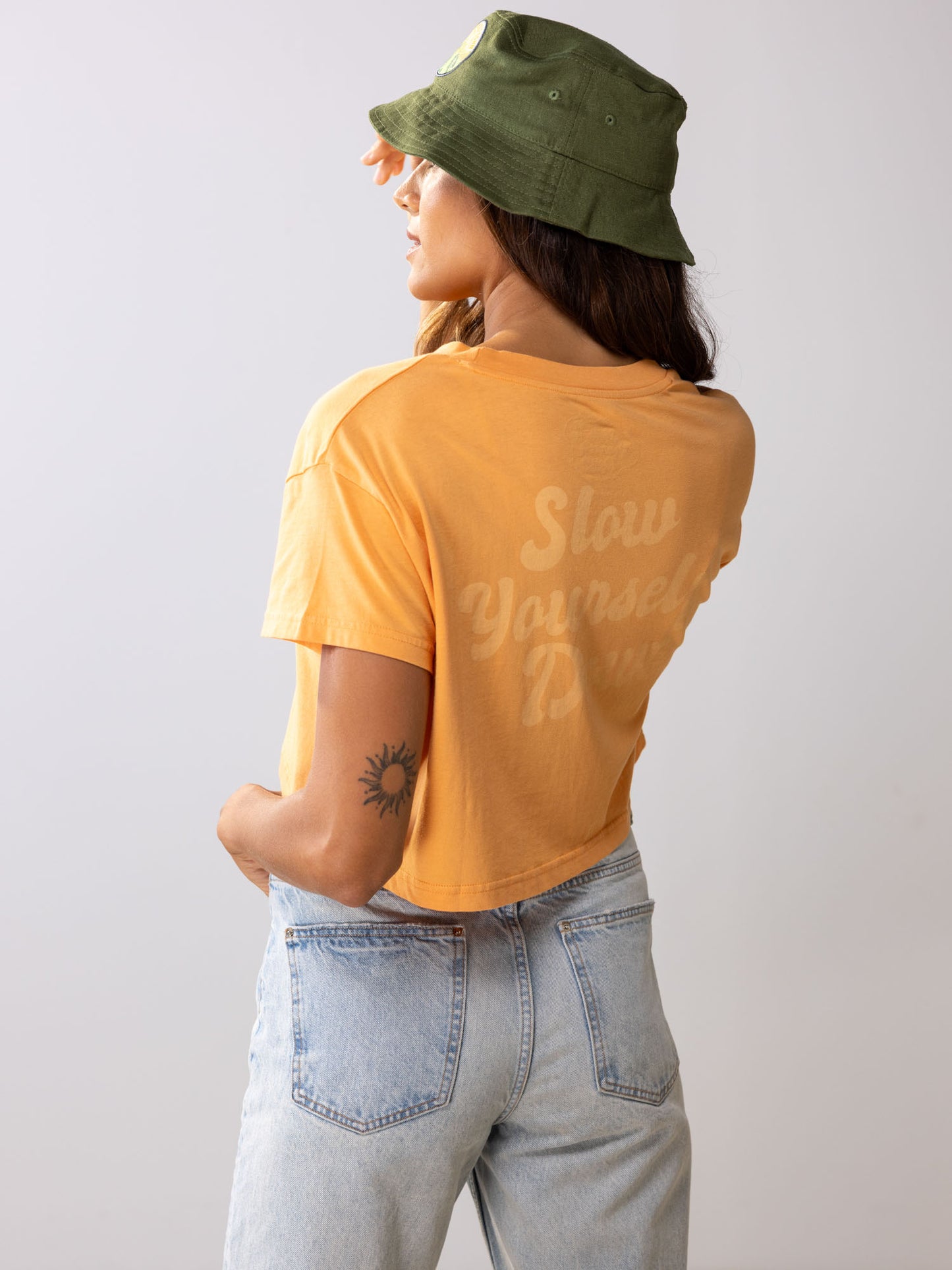 Gold Earth Retro Crop Tee | Organic Cotton | Slow Yourself Down - Womens Shirts