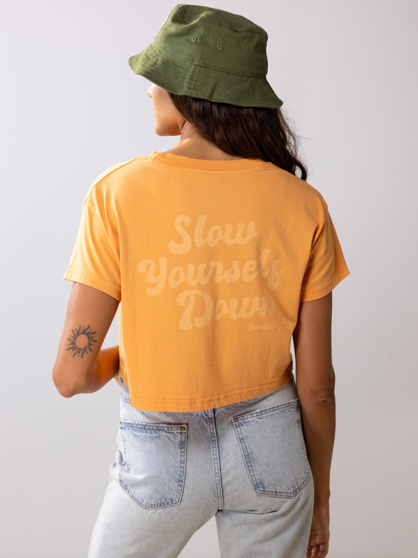Gold Earth Retro Crop Tee | Organic Cotton | Slow Yourself Down - Womens Shirts