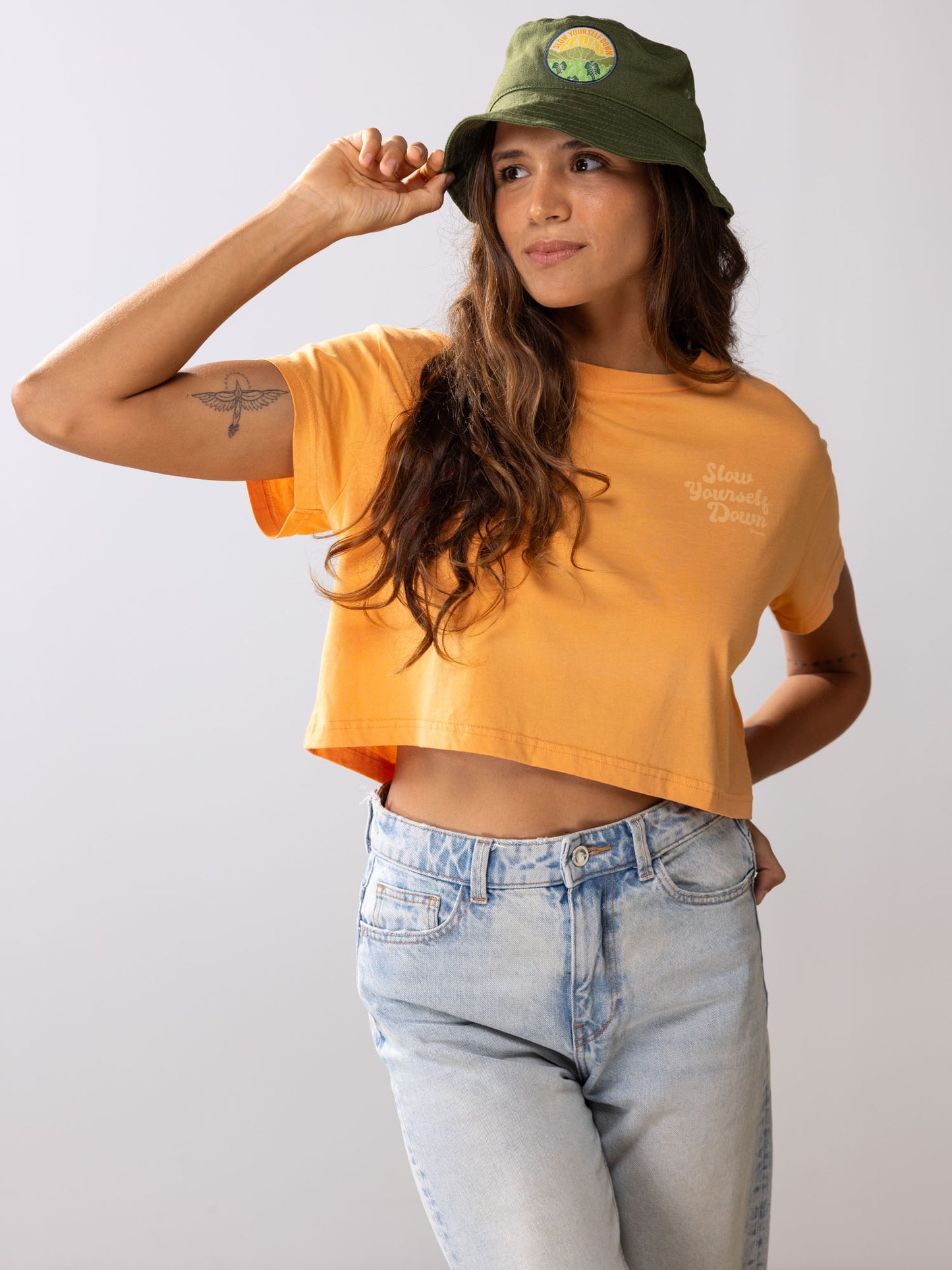 Gold Earth Retro Crop Tee | Organic Cotton | Slow Yourself Down - Womens Shirts