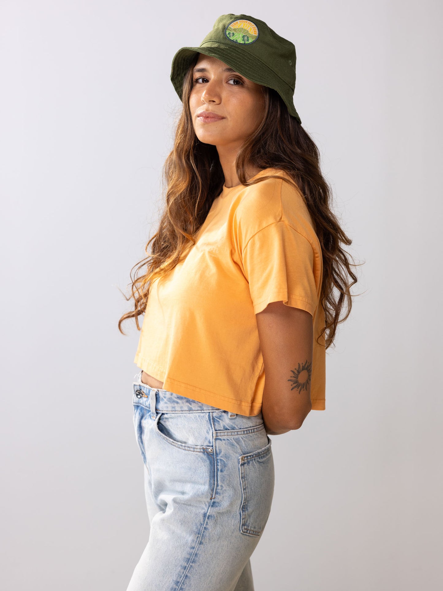 Gold Earth Retro Crop Tee | Organic Cotton | Slow Yourself Down - Womens Shirts
