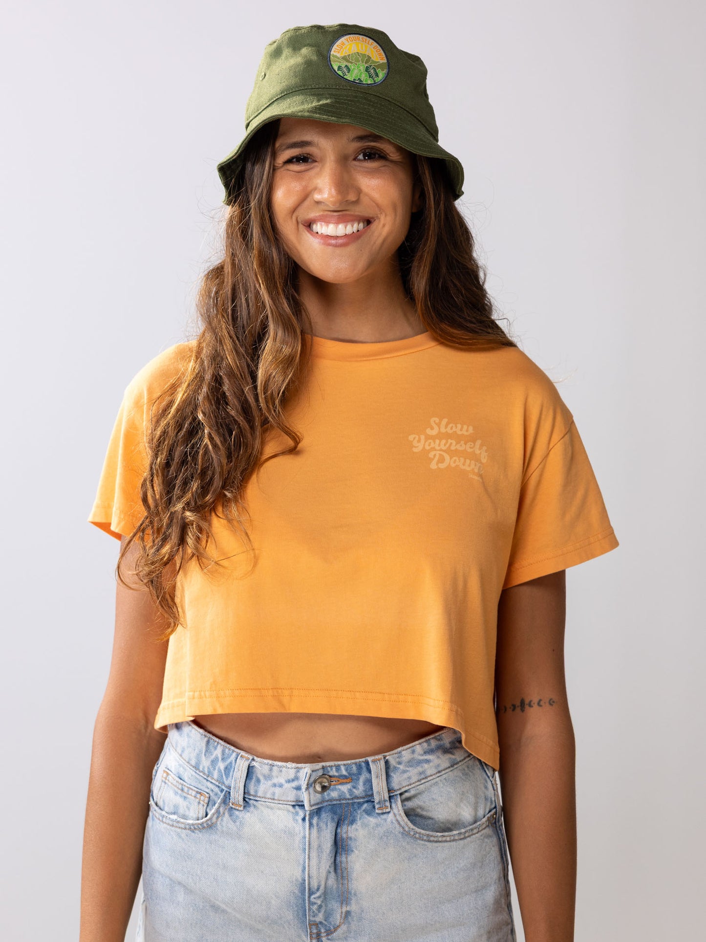 Gold Earth Retro Crop Tee | Organic Cotton | Slow Yourself Down - Womens Shirts