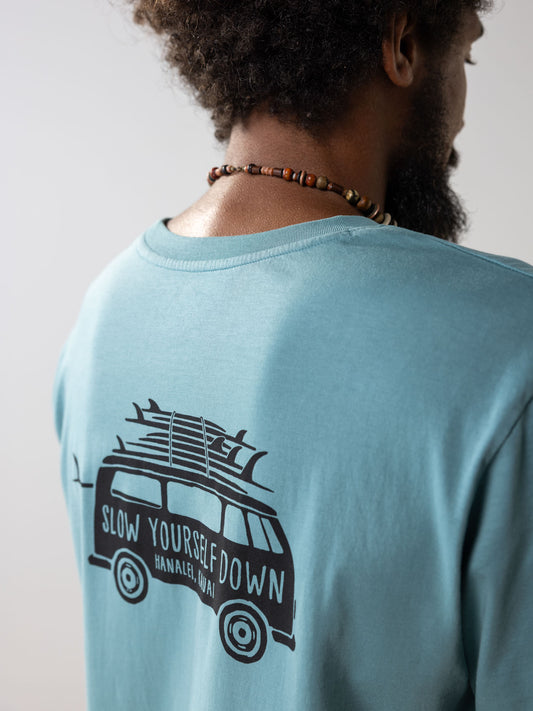Mineral Blue Surf Van Tee | Organic Cotton | Slow Yourself Down - Mens Shirts