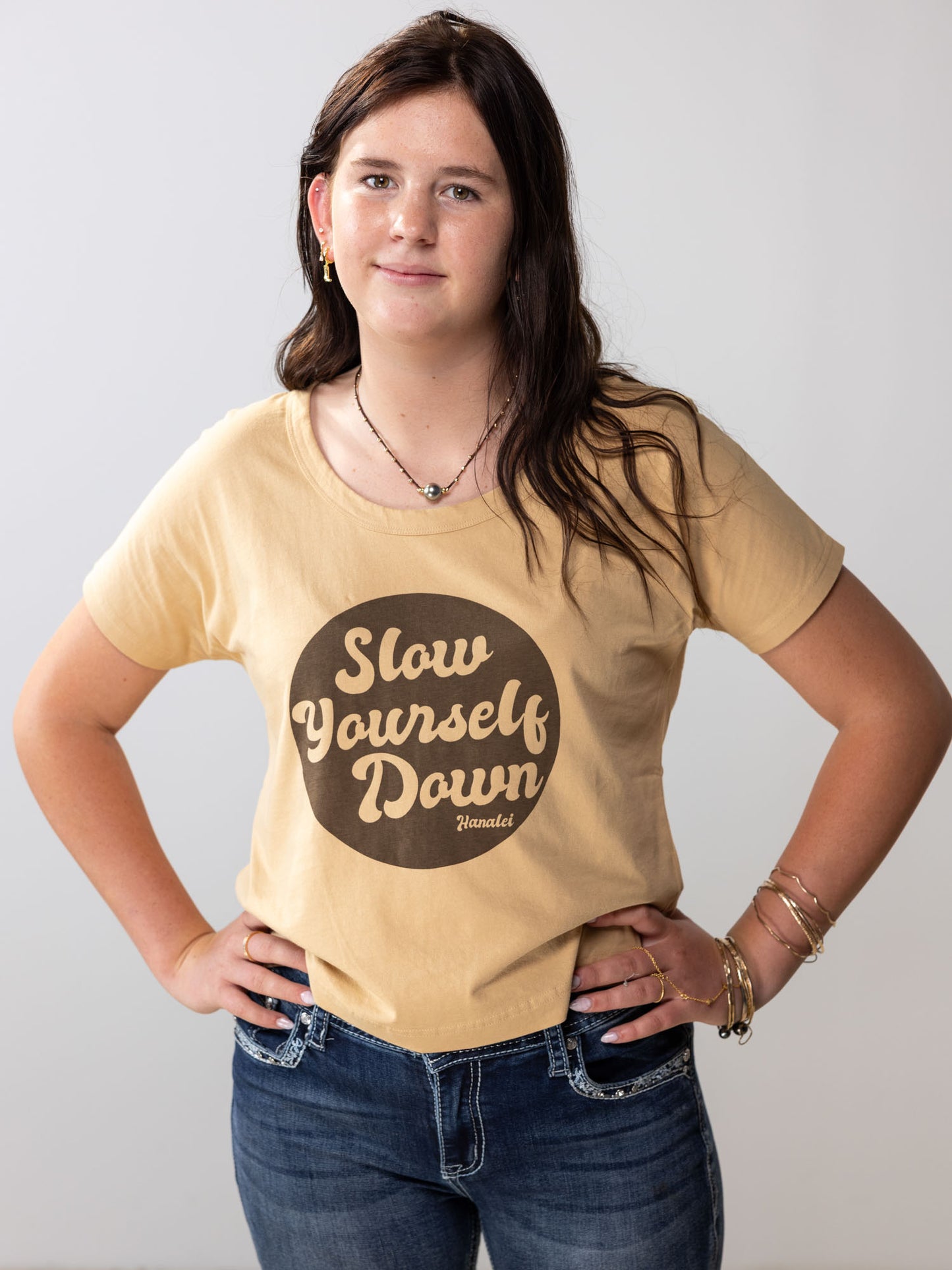 Retro Stamp Scoop Neck | Organic Cotton | Slow Yourself Down - Womens Shirts