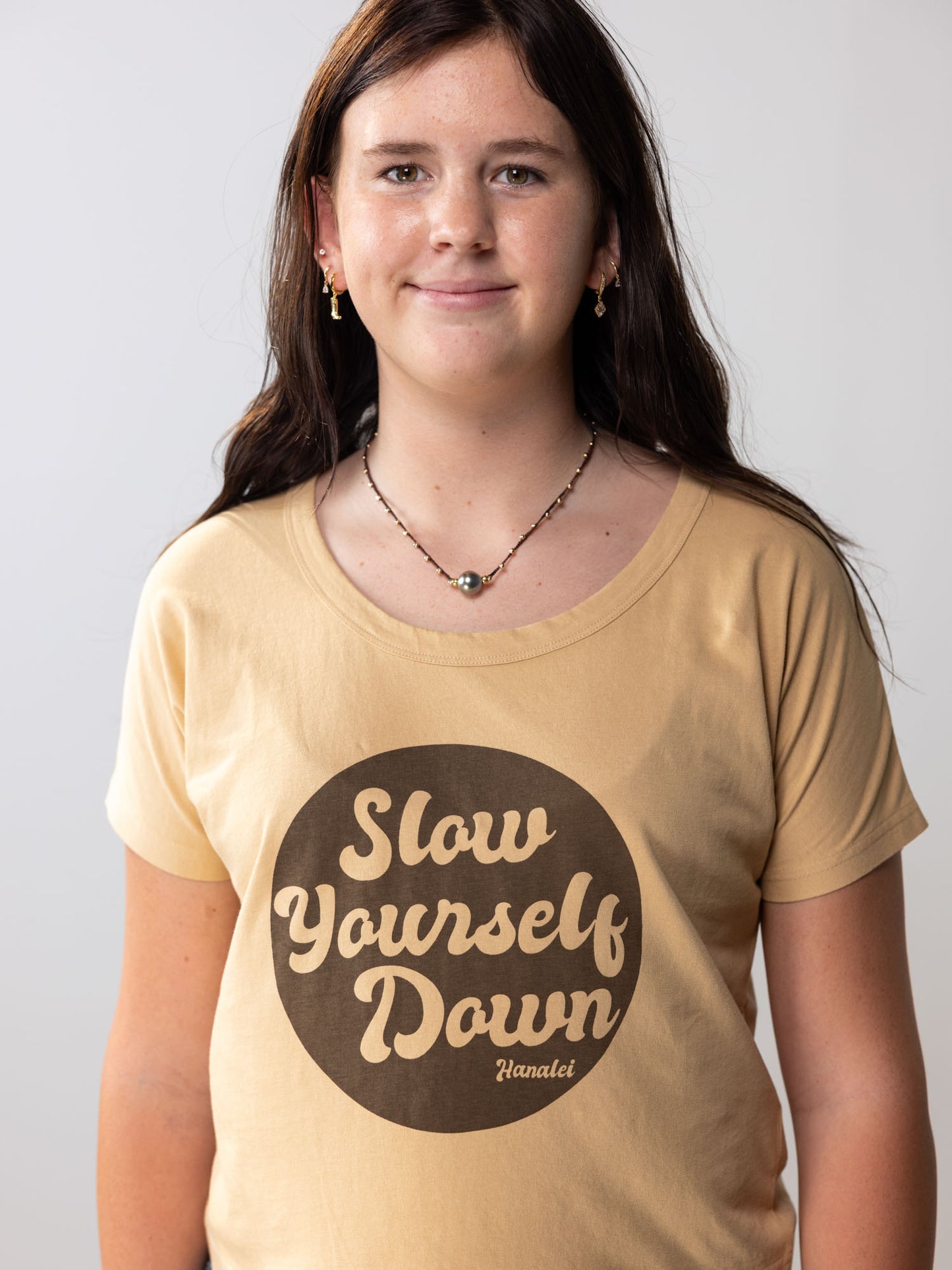 Retro Stamp Scoop Neck | Organic Cotton | Slow Yourself Down - Womens Shirts