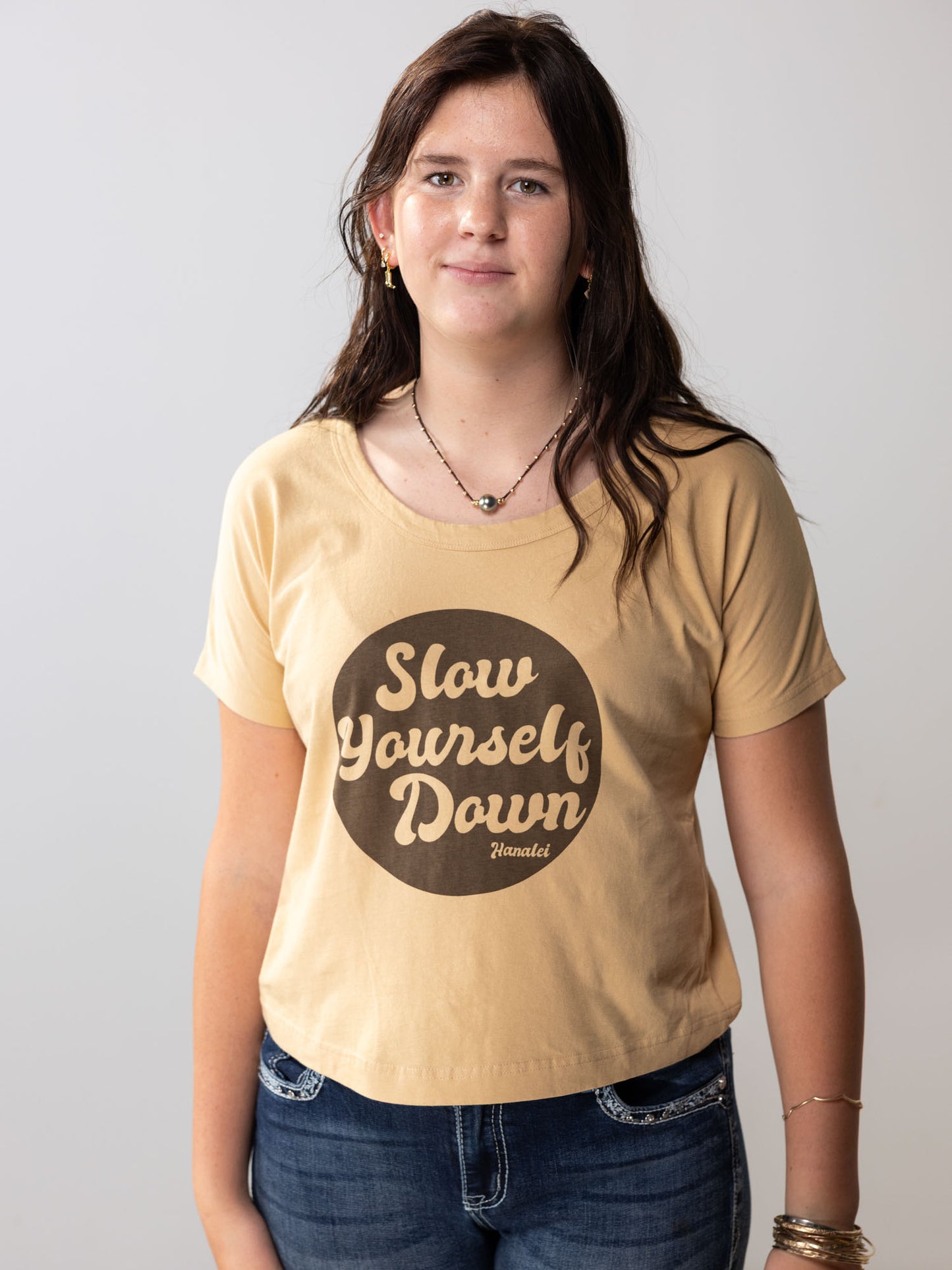 Retro Stamp Scoop Neck | Organic Cotton | Slow Yourself Down - Womens Shirts
