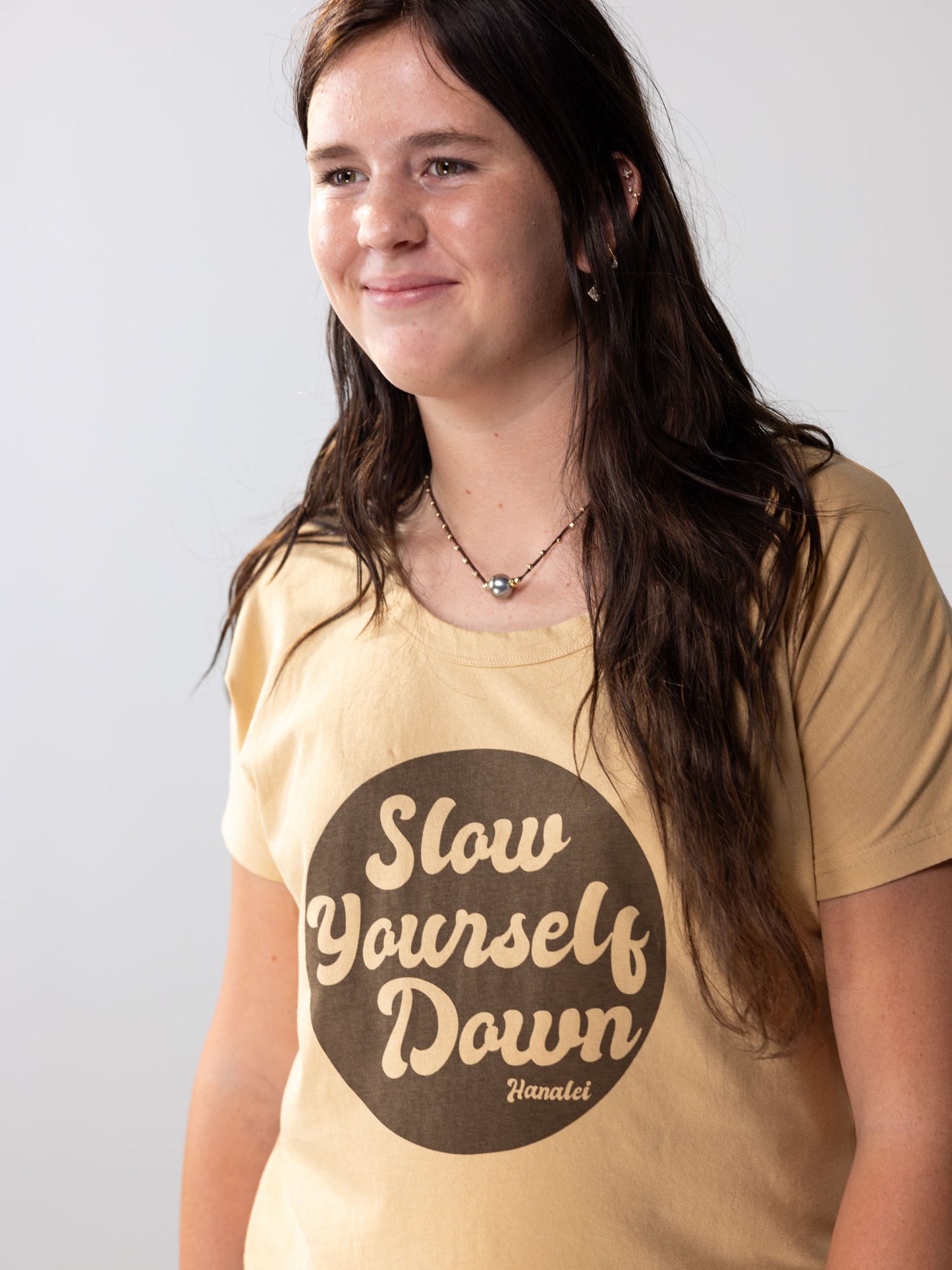 Retro Stamp Scoop Neck | Organic Cotton | Slow Yourself Down - Womens Shirts