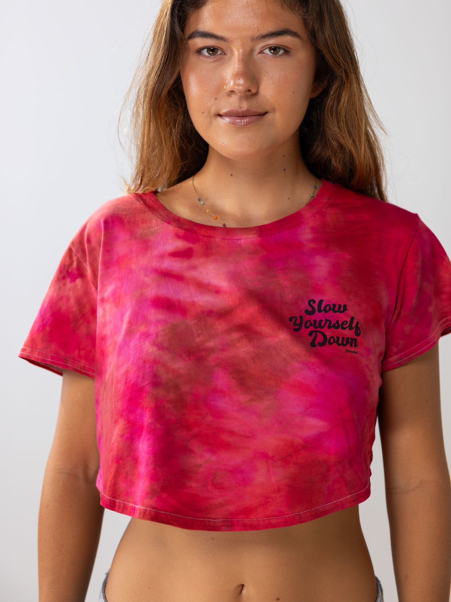 Retro Stamp Tie Dye Moon Crop | Organic Cotton | Slow Yourself Down - Womens Shirts