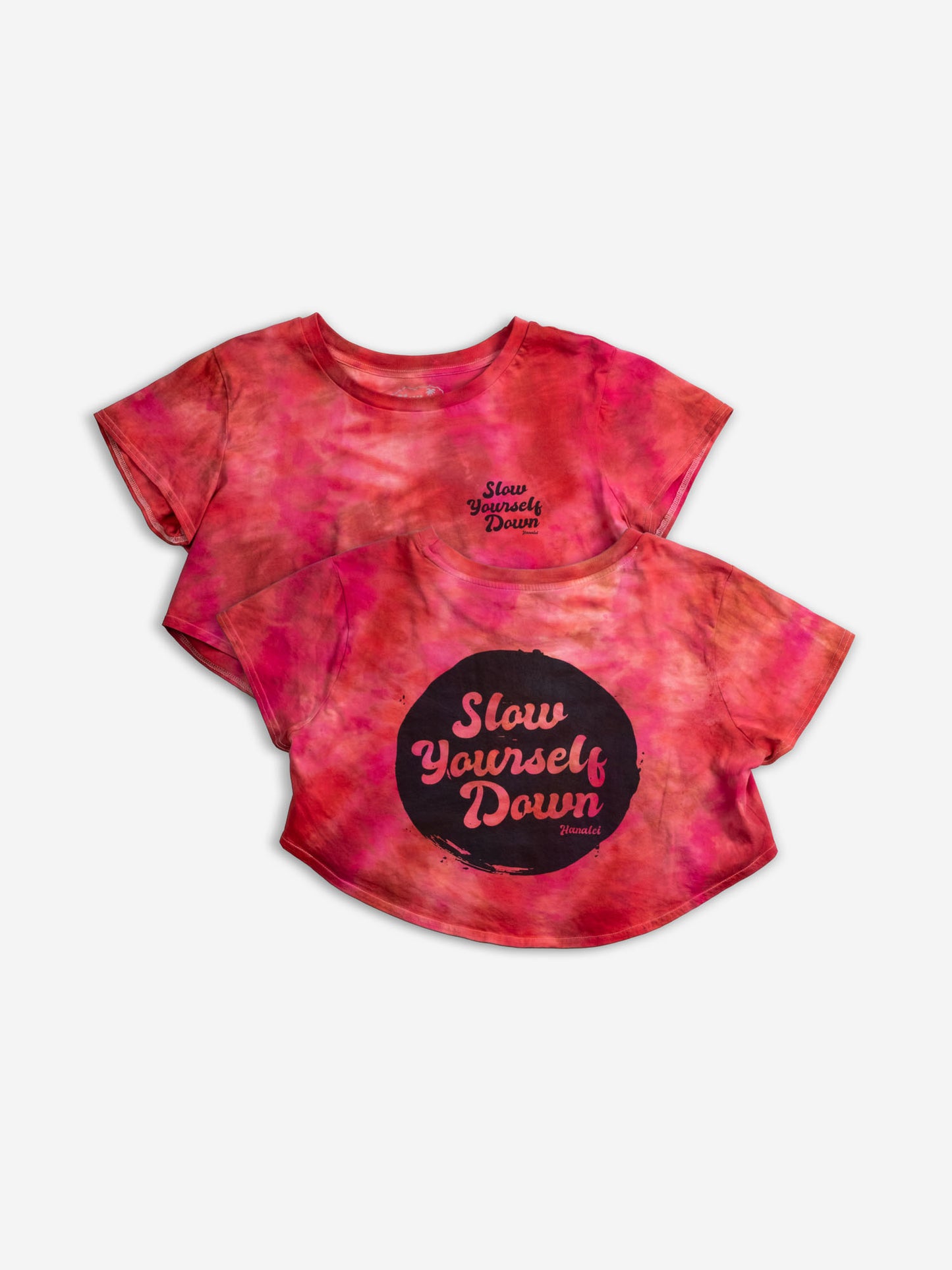 Retro Stamp Tie Dye Moon Crop | Organic Cotton | Slow Yourself Down - Womens Shirts