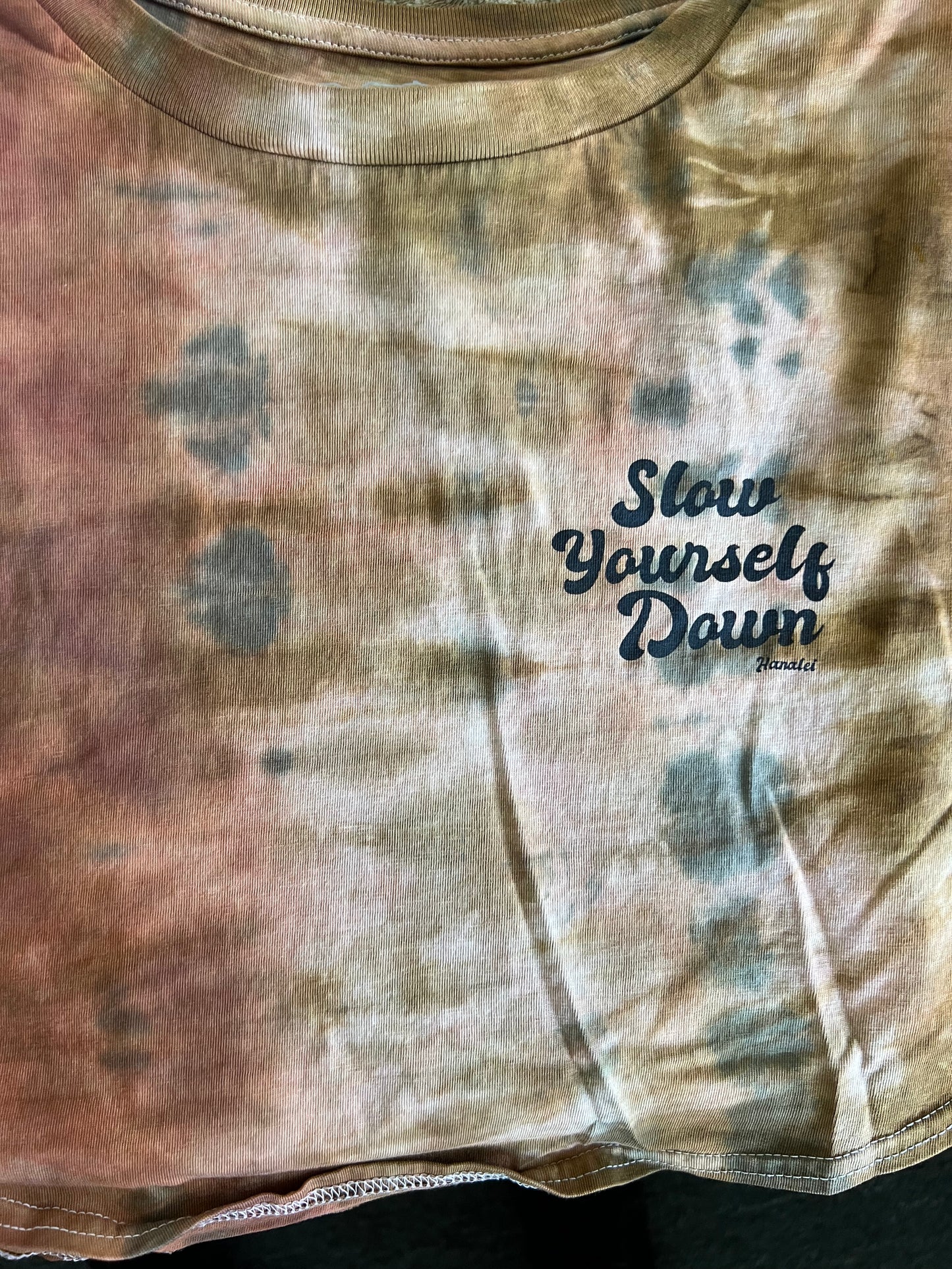 Retro Stamp Tie Dye Moon Crop | Organic Cotton | Slow Yourself Down - Womens Shirts