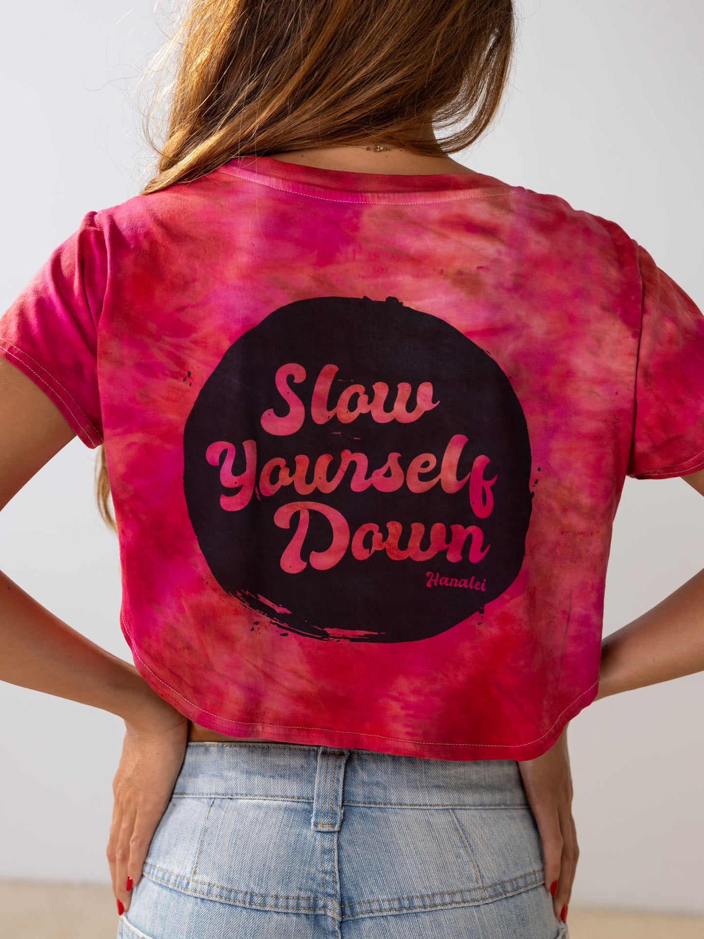 Retro Stamp Tie Dye Moon Crop | Organic Cotton | Slow Yourself Down - Womens Shirts