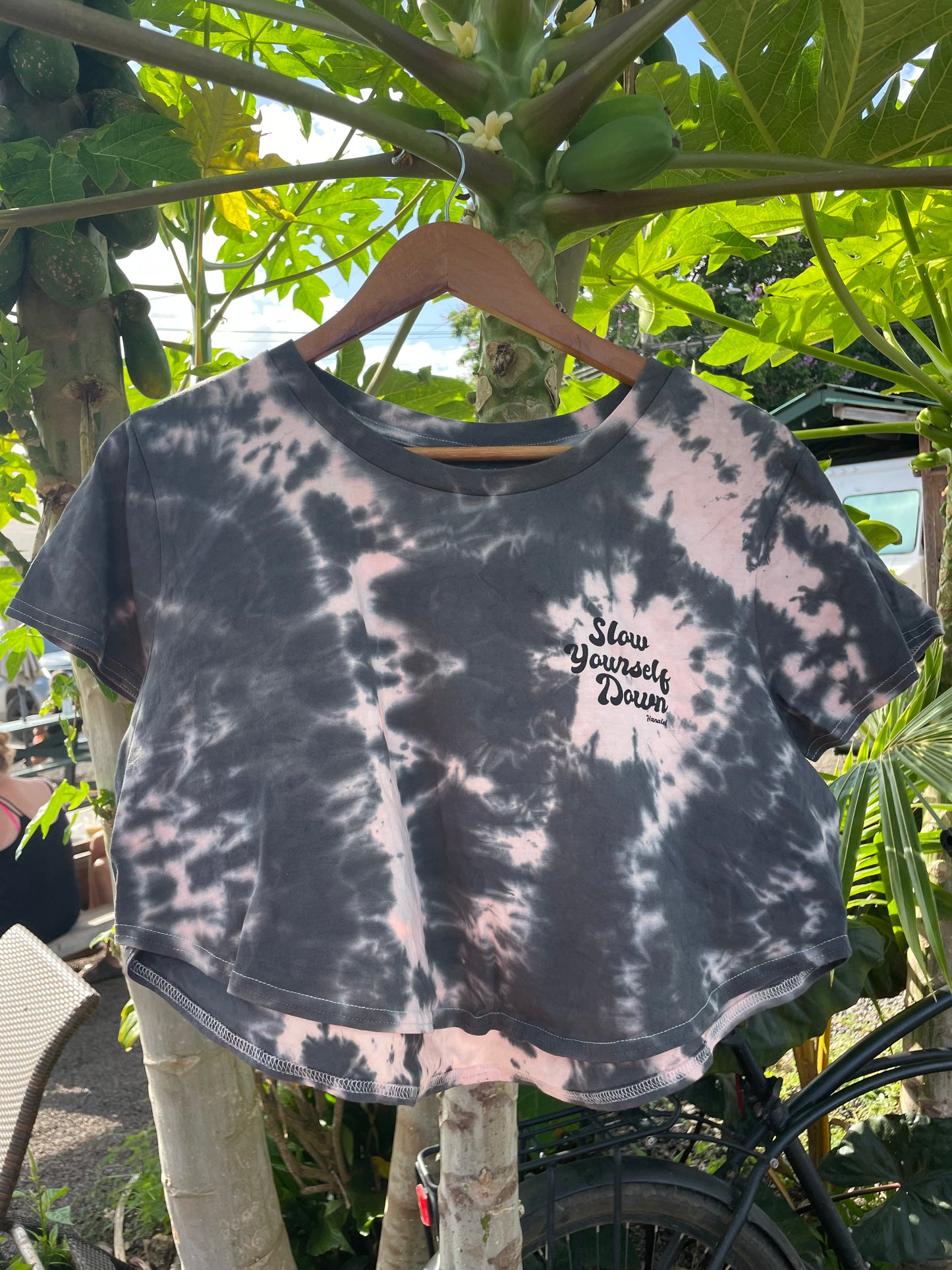 Retro Stamp Tie Dye Moon Crop | Organic Cotton | Slow Yourself Down - Womens Shirts