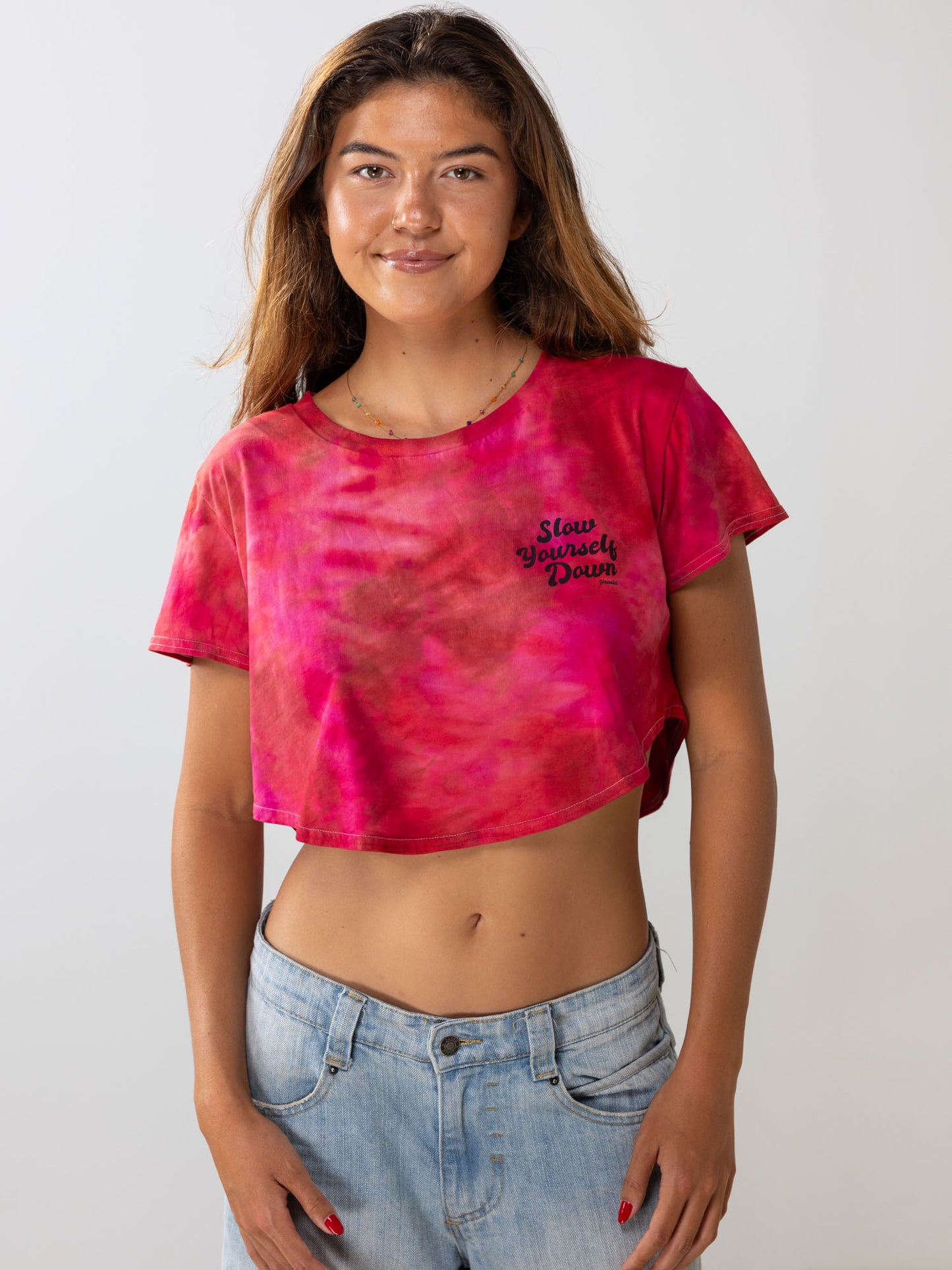 Retro Stamp Tie Dye Moon Crop | Organic Cotton | Slow Yourself Down - Womens Shirts