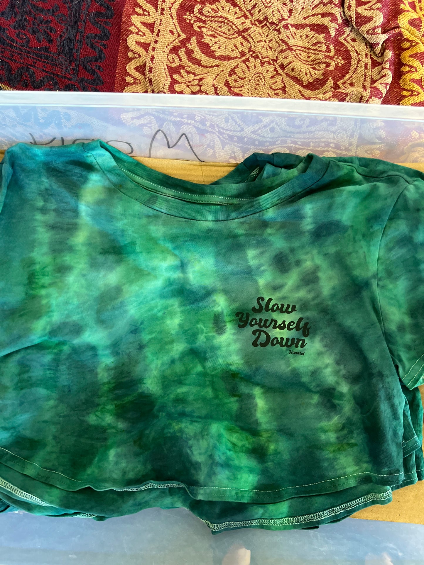 Retro Stamp Tie Dye Moon Crop | Organic Cotton | Slow Yourself Down - Womens Shirts