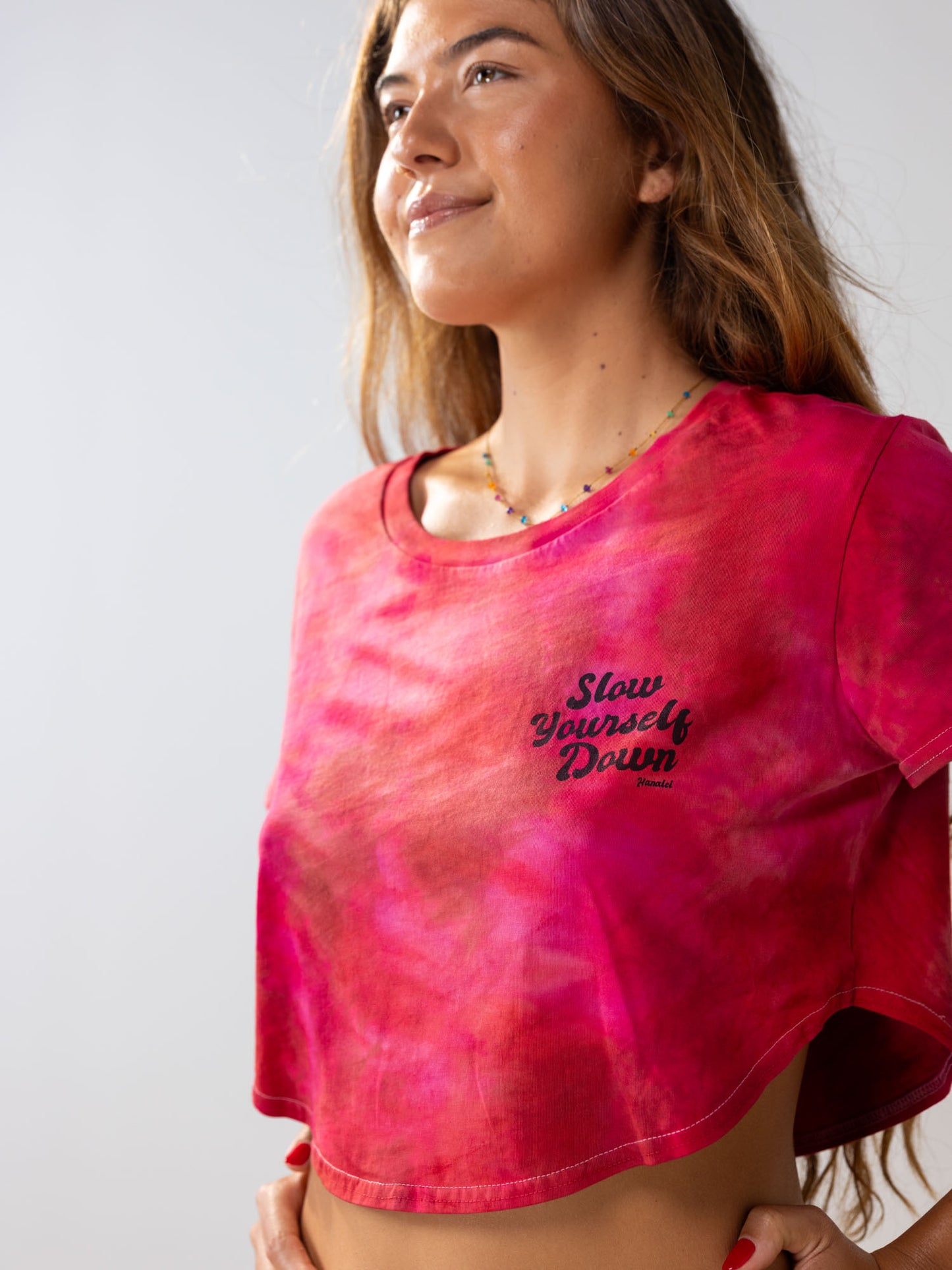 Retro Stamp Tie Dye Moon Crop | Organic Cotton | Slow Yourself Down - Womens Shirts