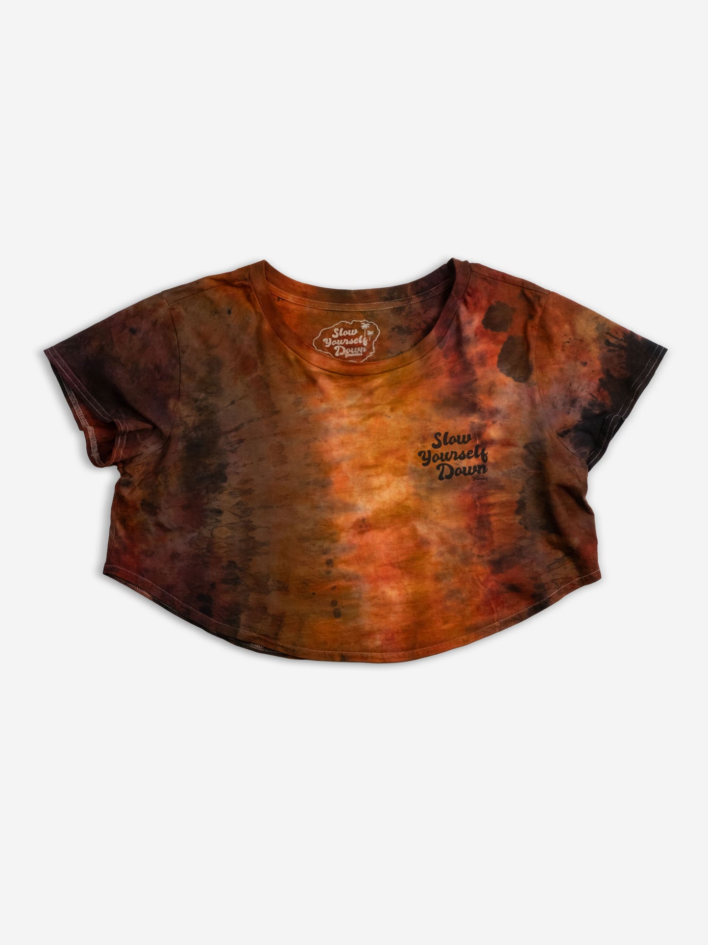 Retro Stamp Tie Dye Moon Crop | Organic Cotton | Slow Yourself Down - Womens Shirts