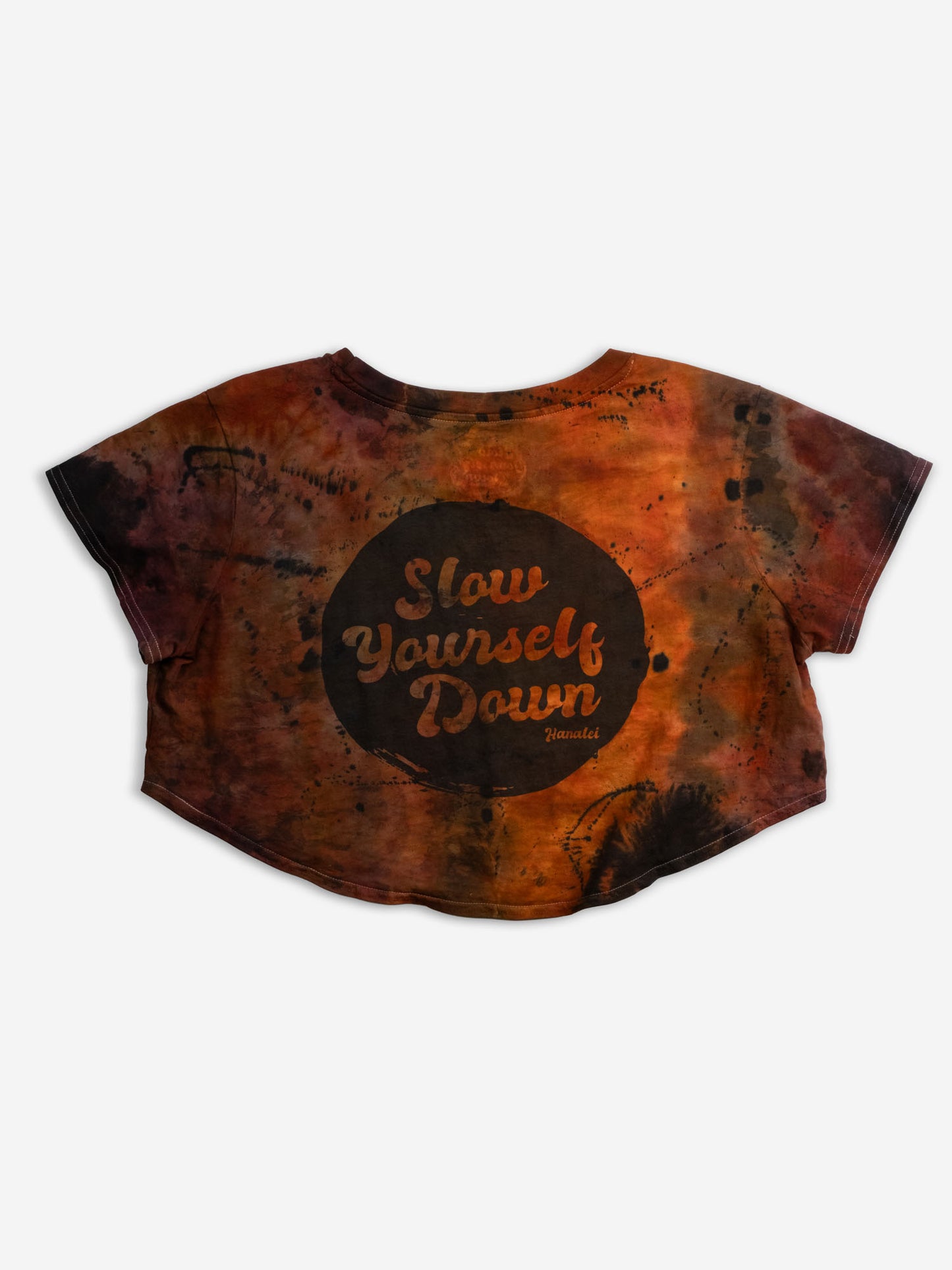 Retro Stamp Tie Dye Moon Crop | Organic Cotton | Slow Yourself Down - Womens Shirts