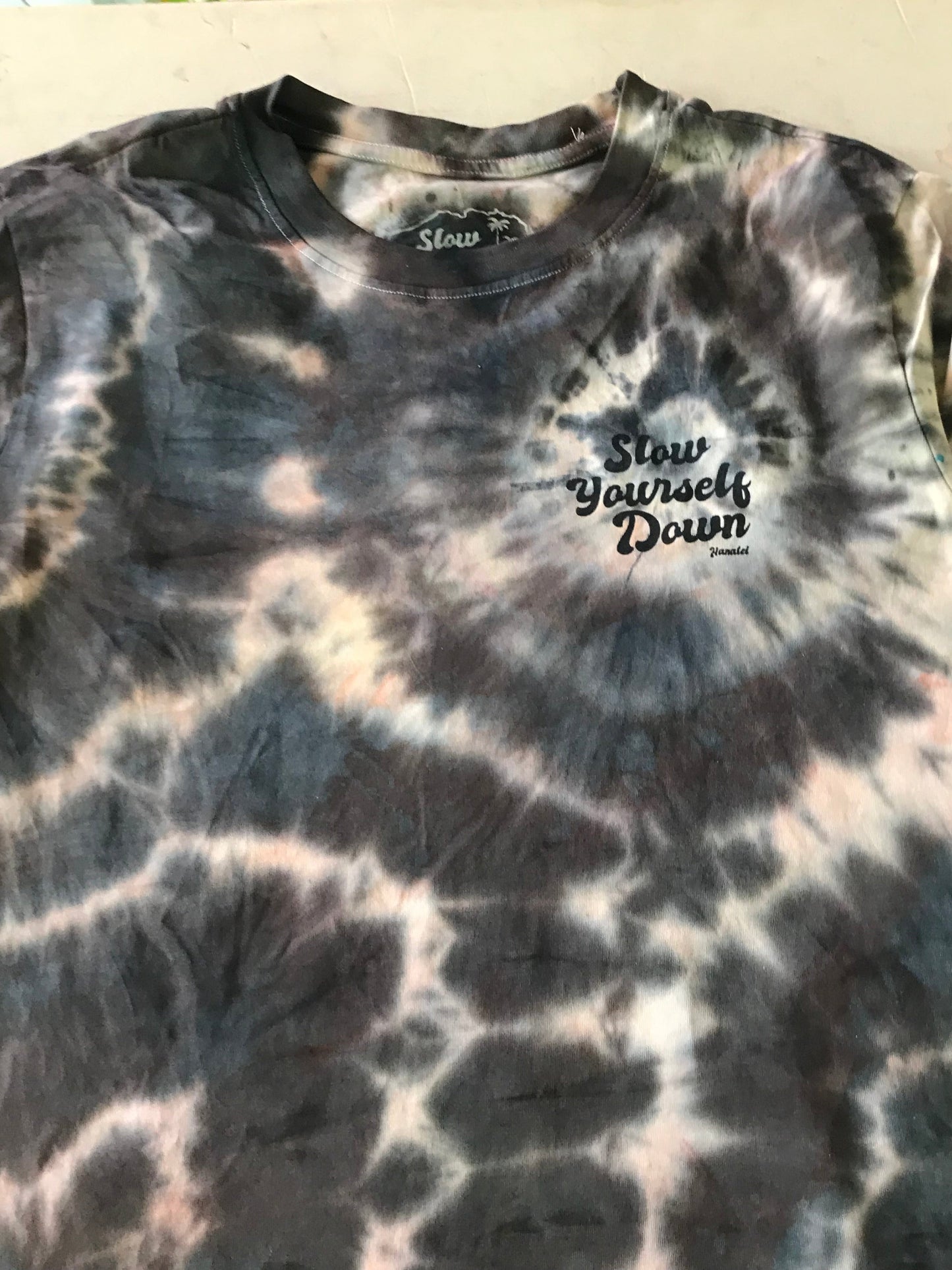 Black/White-ish — Retro Stamp Tie-Dye Tee | Organic Cotton | Slow Yourself Down - Mens Shirts