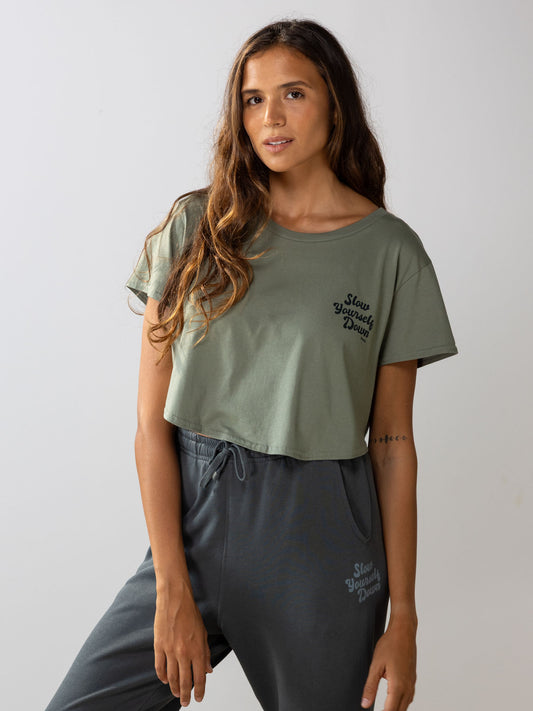Sea Spray Retro Moon Crop | Organic Cotton | Slow Yourself Down - Womens Shirts