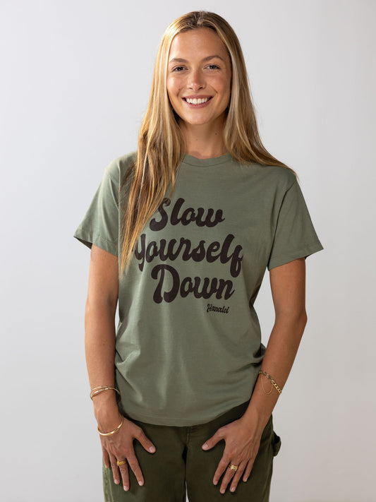 Womens Oversized Retro Tee | Organic Cotton | Slow Yourself Down - Womens Shirts