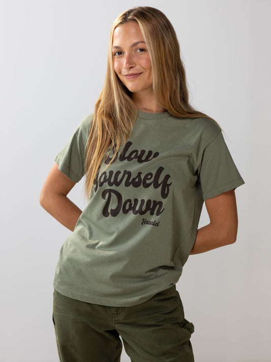 Womens Oversized Retro Tee | Organic Cotton | Slow Yourself Down - Womens Shirts