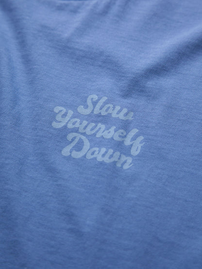 Blue Retro Moon Crop | Organic Cotton | Slow Yourself Down - Womens Shirts