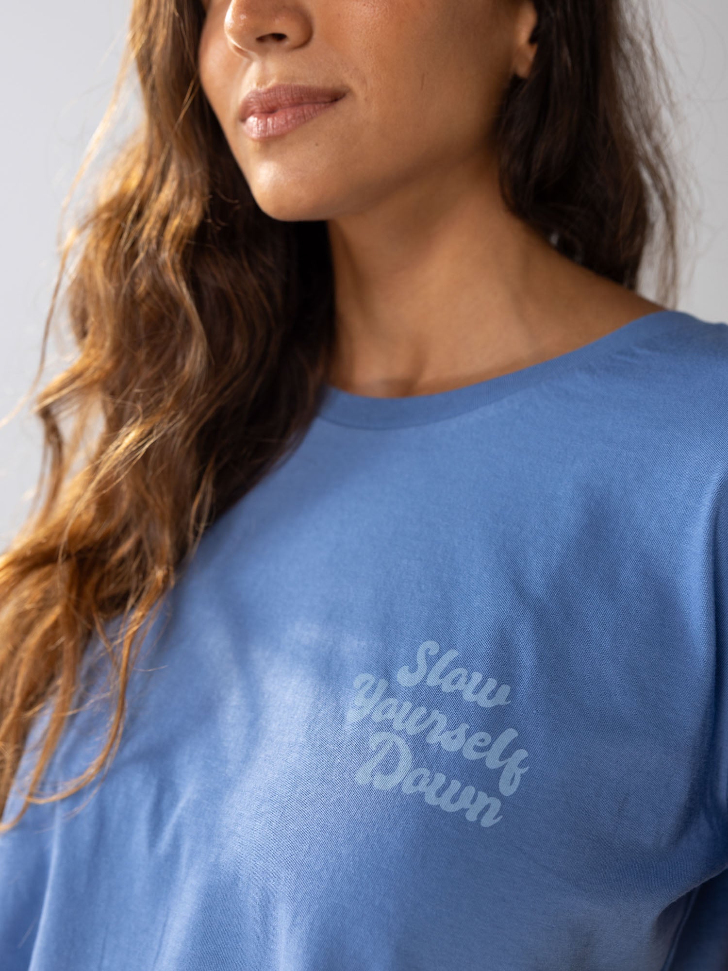 Blue Retro Moon Crop | Organic Cotton | Slow Yourself Down - Womens Shirts