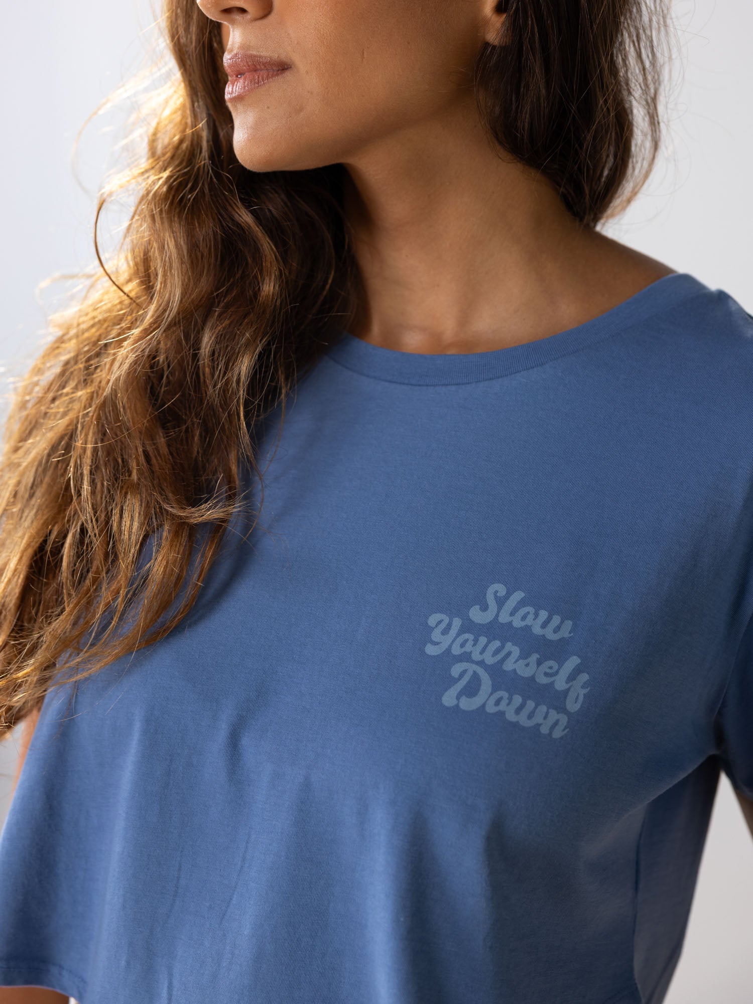 Blue Retro Moon Crop | Organic Cotton | Slow Yourself Down - Womens Shirts