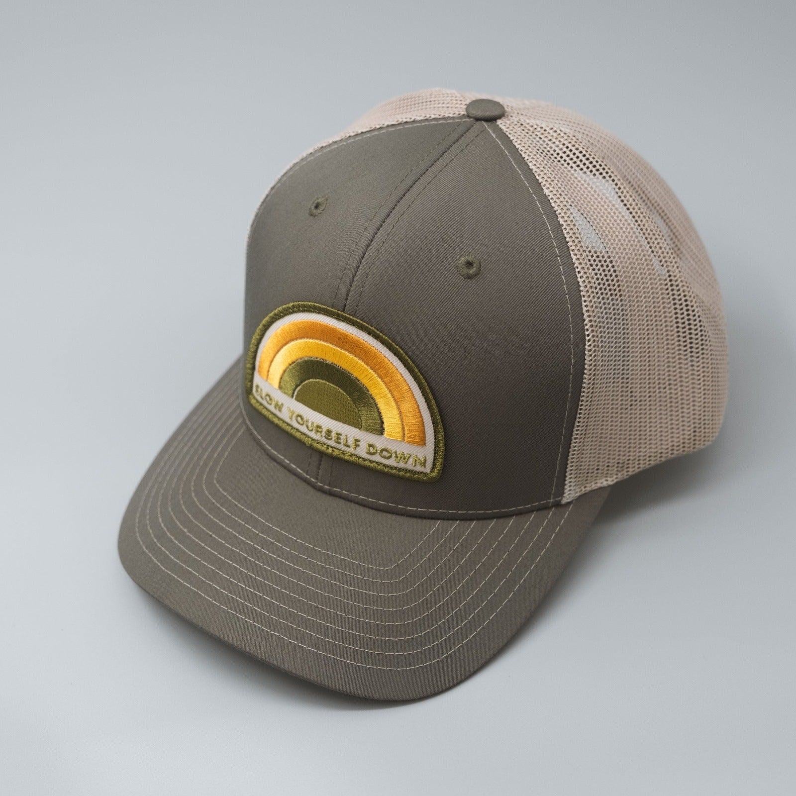 Recycled Rainbow Trucker Hat Hats - Slow Yourself Down