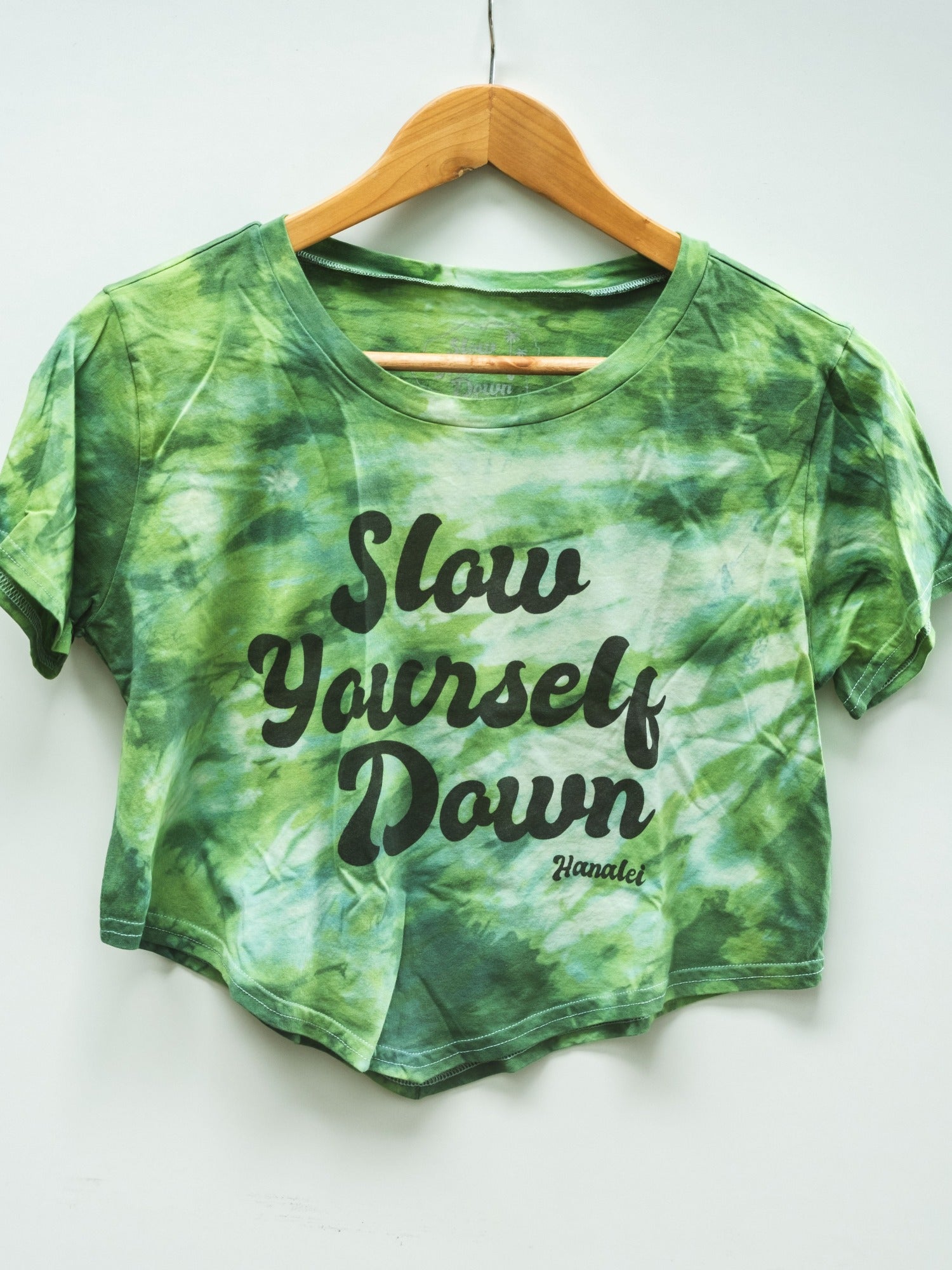 Retro Tie Dye Moon Crop Womens Shirts - Slow Yourself Down