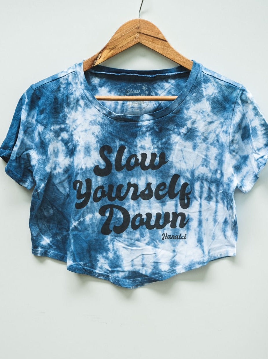 Retro Tie Dye Moon Crop Womens Shirts - Slow Yourself Down