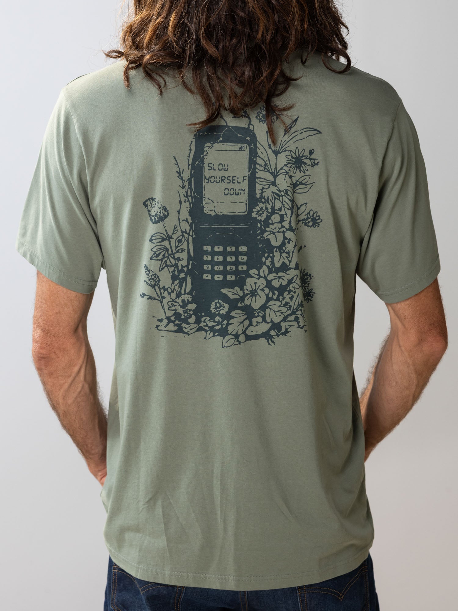 Flip Phone Tee | Organic Cotton | Slow Yourself Down - Mens Shirts