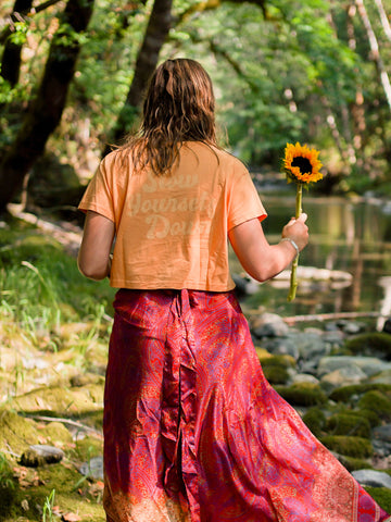 Gold Earth Retro Crop Tee | Organic Cotton | Slow Yourself Down - Womens Shirts