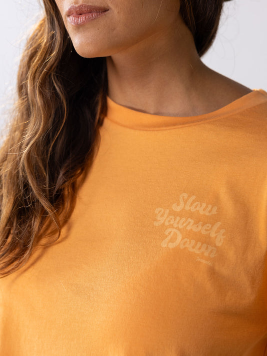 Gold Earth Retro Crop Tee | Organic Cotton | Slow Yourself Down - Womens Shirts