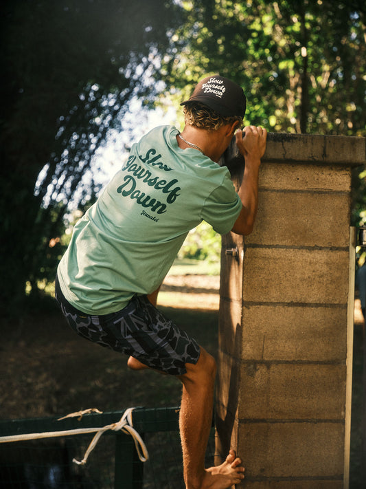 Green Retro Tee | Organic Cotton | Slow Yourself Down - Mens Shirts