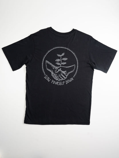 Handshake Tee | Organic Cotton | Slow Yourself Down - Mens Shirts