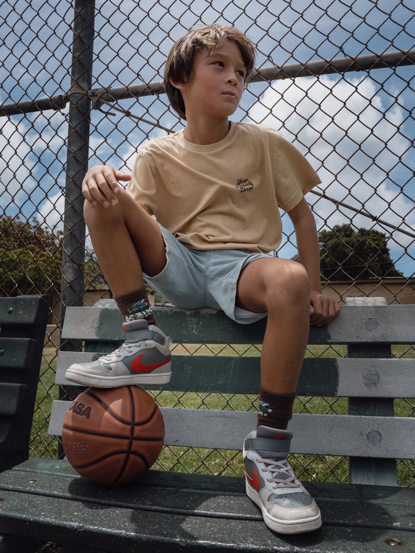 Kids Natural Retro Tee | Organic Cotton | Slow Yourself Down - Kids Shirts