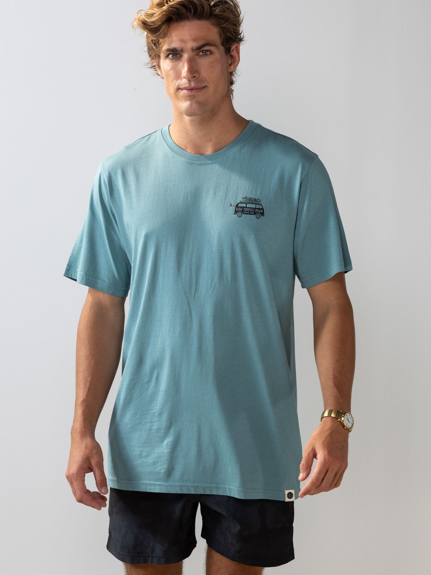 Mineral Blue Surf Van Tee | Organic Cotton | Slow Yourself Down - Mens Shirts