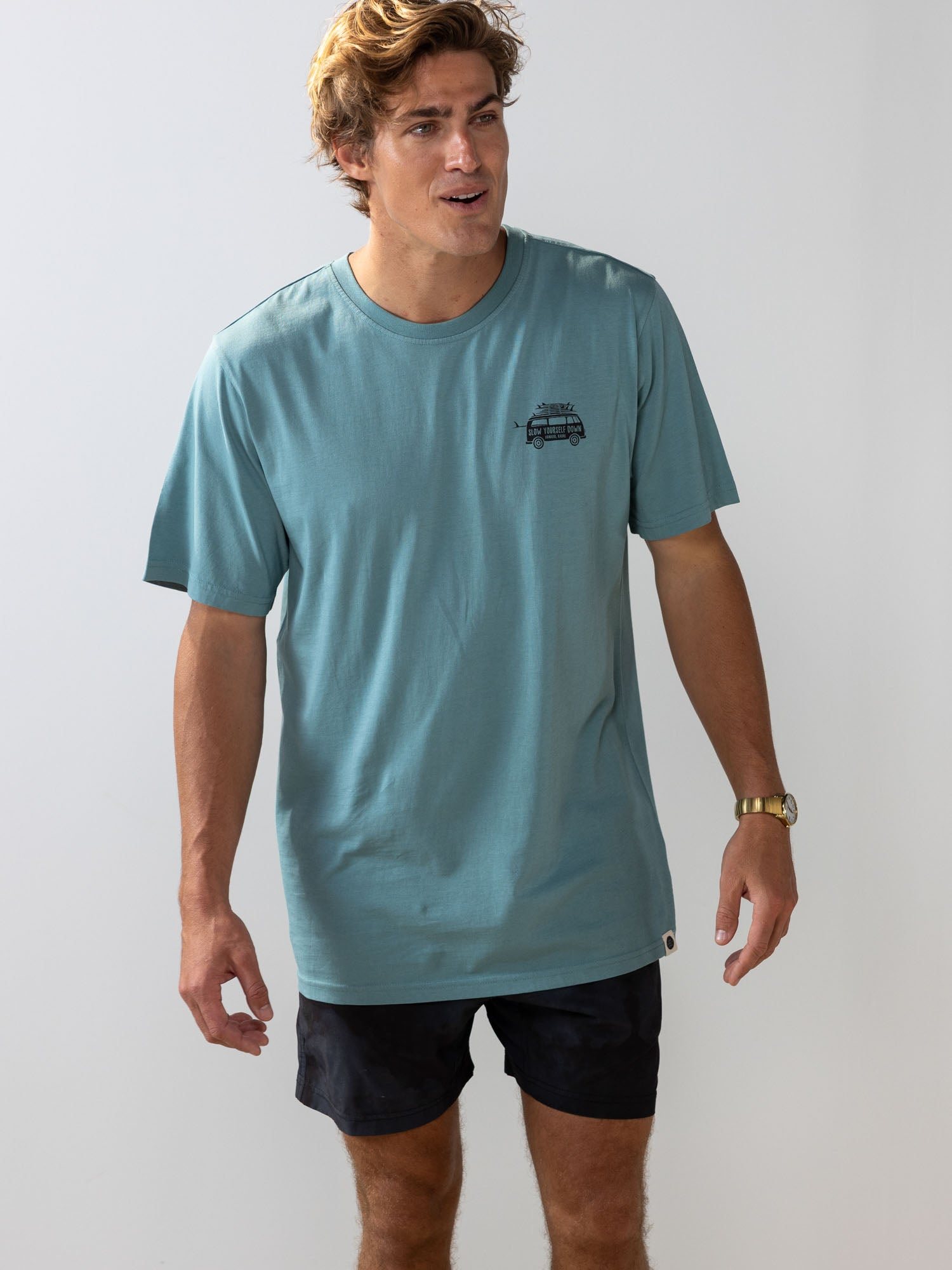 Mineral Blue Surf Van Tee | Organic Cotton | Slow Yourself Down - Mens Shirts