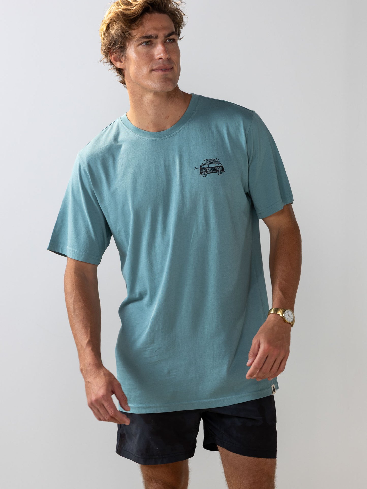 Mineral Blue Surf Van Tee | Organic Cotton | Slow Yourself Down - Mens Shirts