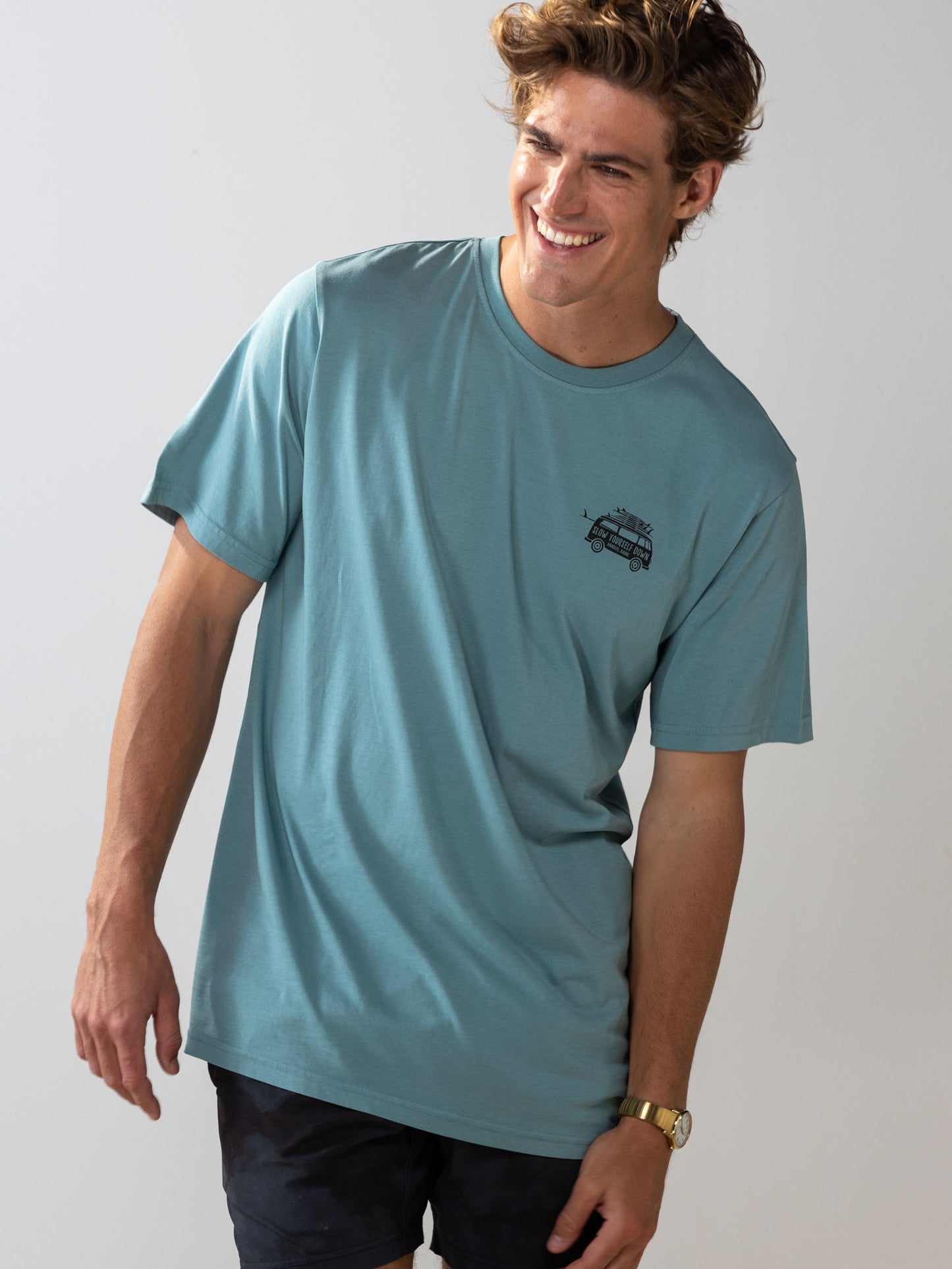 Mineral Blue Surf Van Tee | Organic Cotton | Slow Yourself Down - Mens Shirts