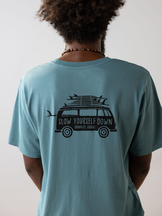 Mineral Blue Surf Van Tee | Organic Cotton | Slow Yourself Down - Mens Shirts