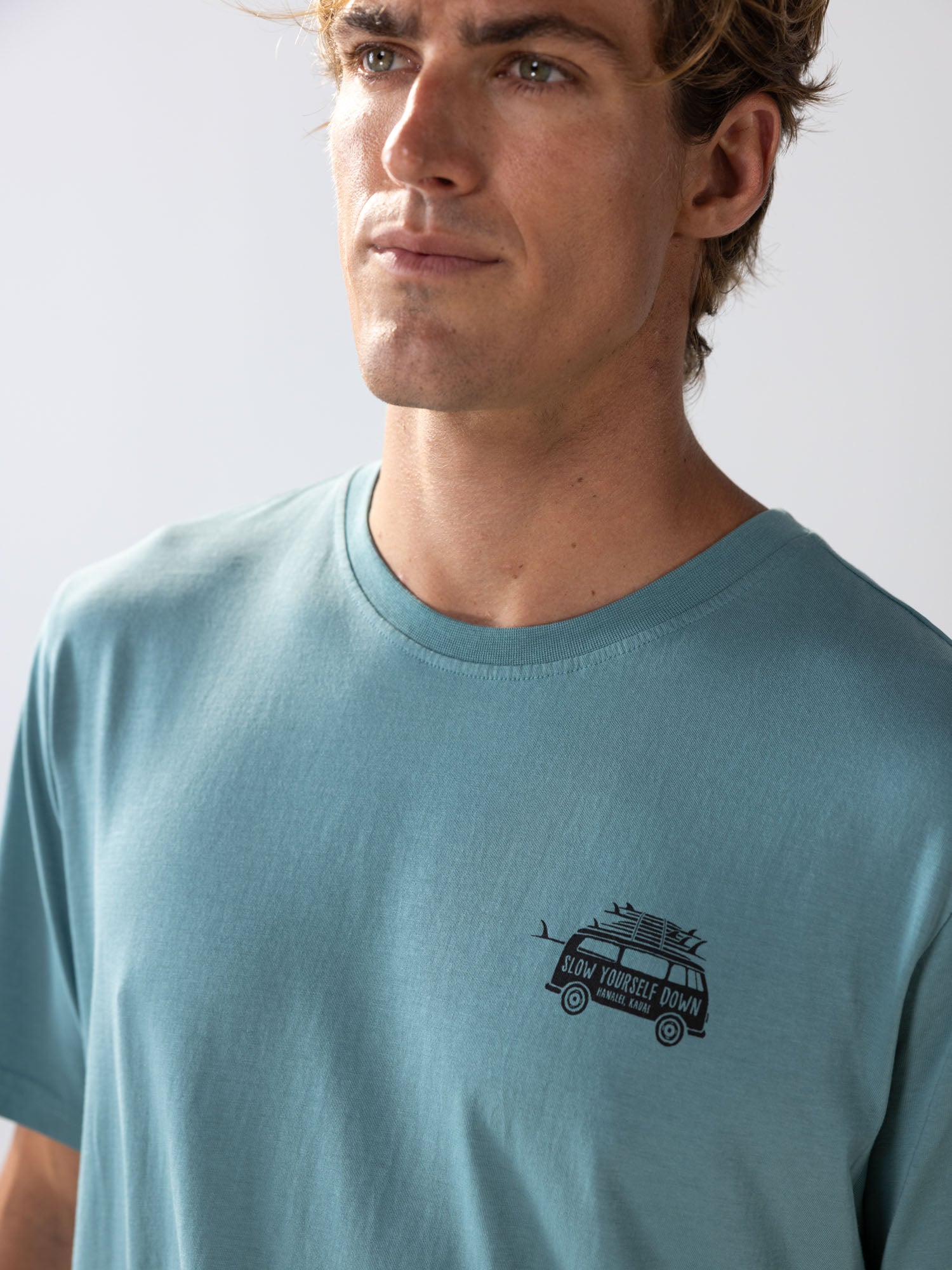 Mineral Blue Surf Van Tee | Organic Cotton | Slow Yourself Down - Mens Shirts