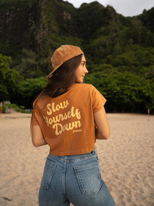 Retro Coffee Crop Tee | Organic Cotton | Slow Yourself Down - Womens Shirts
