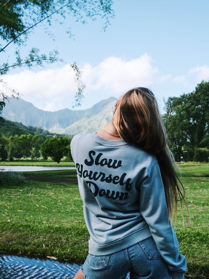 Retro Slate Crewneck - Slow Yourself Down