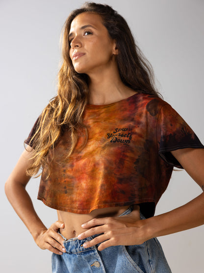 Retro Stamp Tie Dye Moon Crop | Organic Cotton | Slow Yourself Down - Womens Shirts