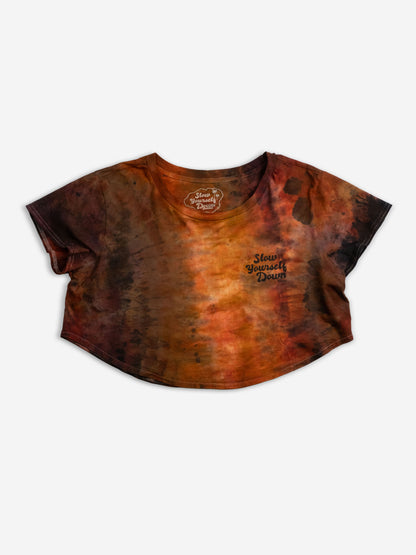 Retro Stamp Tie Dye Moon Crop | Organic Cotton | Slow Yourself Down - Womens Shirts