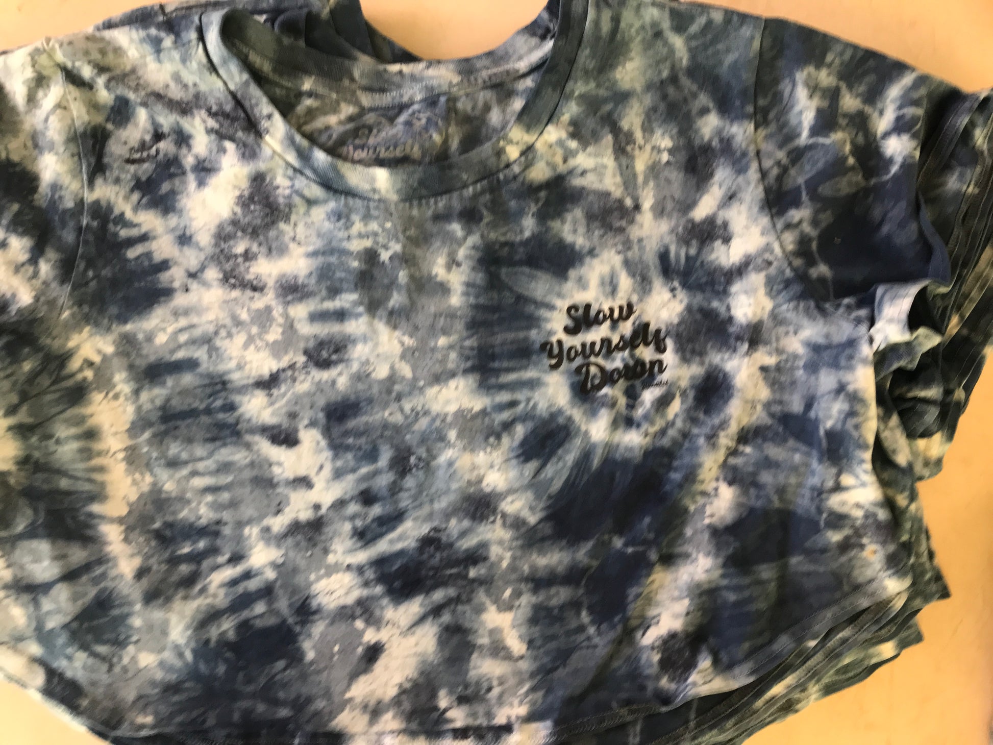 Retro Stamp Tie Dye Moon Crop | Organic Cotton | Slow Yourself Down - Womens Shirts