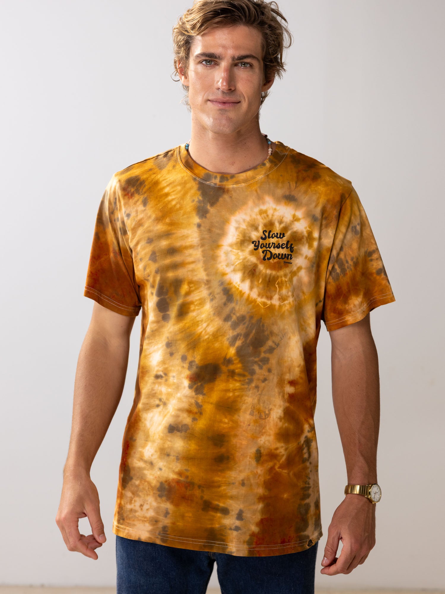 Retro Stamp Tie-Dye Tee | Organic Cotton | Slow Yourself Down - Mens Shirts